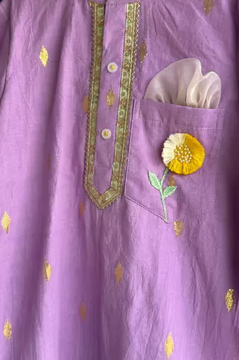 Purple embroidered cotton silk Boy's Kurta Pyjama