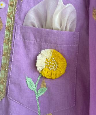 Purple embroidered cotton silk Boy's Kurta Pyjama 3