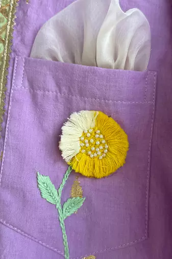 Purple embroidered cotton silk Boy's Kurta Pyjama