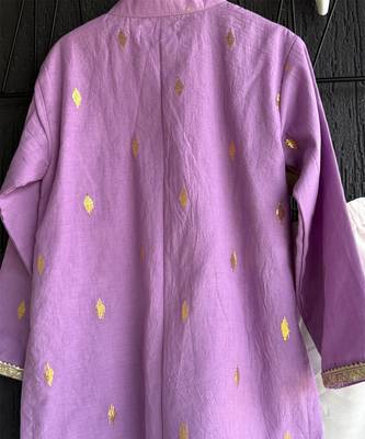 Purple embroidered cotton silk Boy's Kurta Pyjama 5