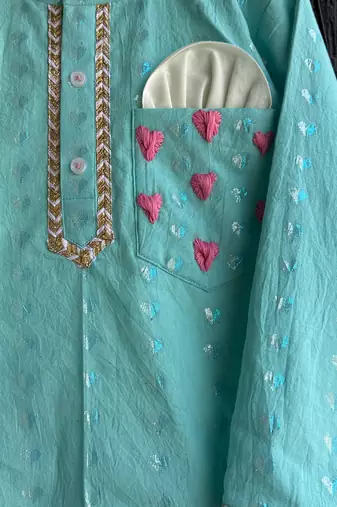 Blue embroidered cotton silk Boy's Kurta Pyjama