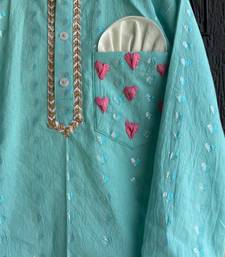 Blue embroidered cotton silk kurta pyjama
