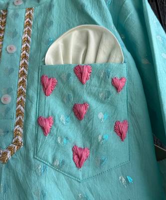 Blue embroidered cotton silk Boy's Kurta Pyjama 3