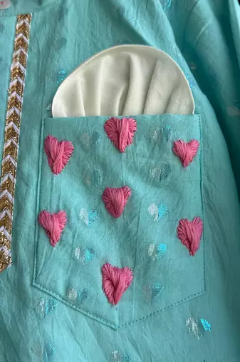 Blue embroidered cotton silk Boy's Kurta Pyjama