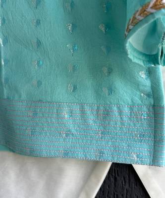 Blue embroidered cotton silk Boy's Kurta Pyjama 4