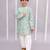 Green printed cotton silk kurta pyjama