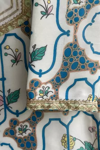 Blue printed cotton silk Boy's Kurta Pyjama