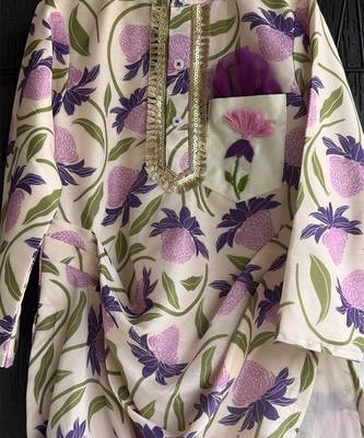 Purple printed cotton silk Boy's Kurta Pyjama 2