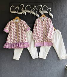 Purple printed cotton silk kurta pyjama