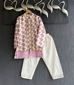 Purple printed cotton silk kurta pyjama