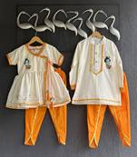 White printed cotton silk kurta pyjama