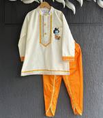 White printed cotton silk kurta pyjama