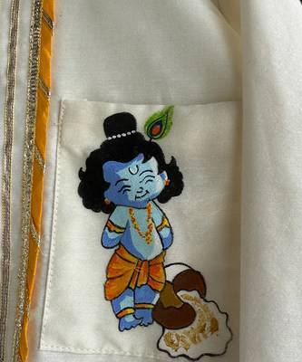 White printed cotton silk Boy's Kurta Pyjama 3
