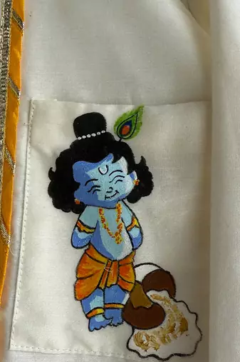 White printed cotton silk Boy's Kurta Pyjama
