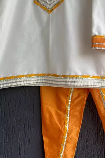 White printed cotton silk Boy's Kurta Pyjama