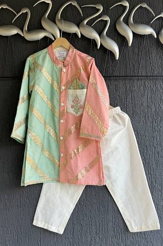 Multicolor embroidered cotton silk kurta pyjama