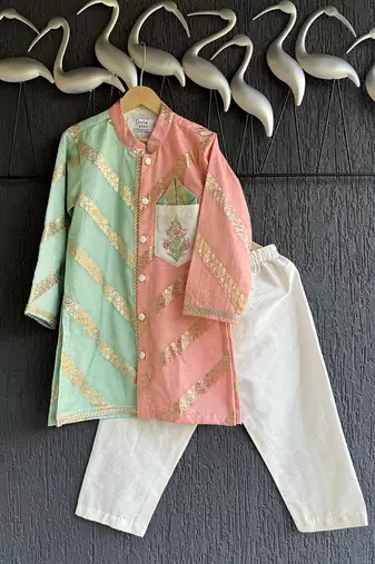 Multicolor embroidered cotton silk kurta pyjama