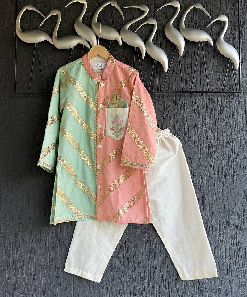 Multicolor embroidered cotton silk kurta pyjama