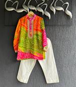 Multicolor printed cotton silk kurta pyjama