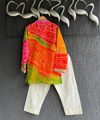 Multicolor printed cotton silk Boy's Kurta Pyjama 3