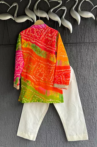 Multicolor printed cotton silk kurta pyjama