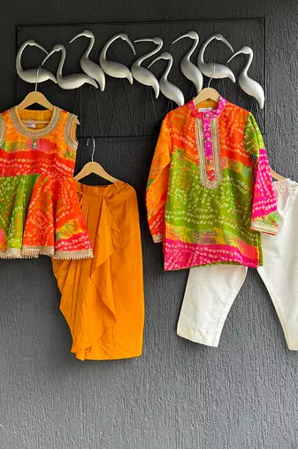 Multicolor printed cotton silk kurta pyjama