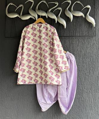 White printed cotton silk Boy's Kurta Pyjama 2