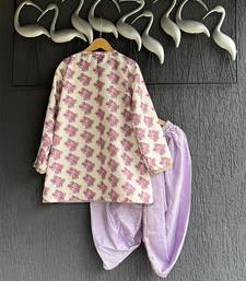 White printed cotton silk kurta pyjama