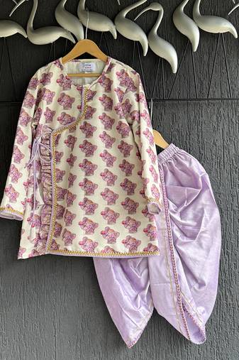 White printed cotton silk kurta pyjama
