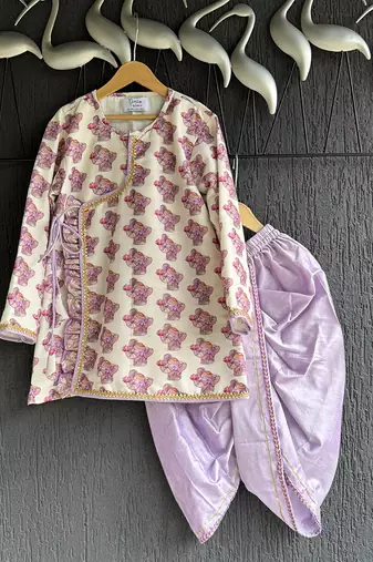 White printed cotton silk kurta pyjama