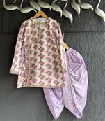 White printed cotton silk kurta pyjama