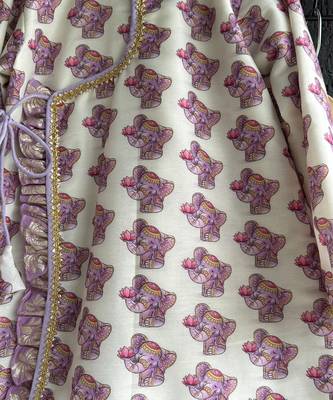 White printed cotton silk Boy's Kurta Pyjama 4