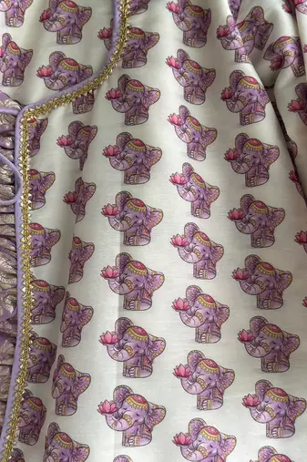 White printed cotton silk Boy's Kurta Pyjama