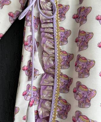 White printed cotton silk Boy's Kurta Pyjama 5