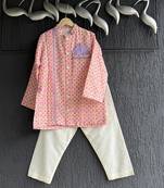 Pink printed cotton silk kurta pyjama