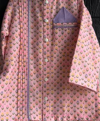 Pink printed cotton silk Boy's Kurta Pyjama 2