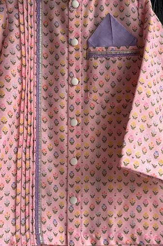 Pink printed cotton silk Boy's Kurta Pyjama
