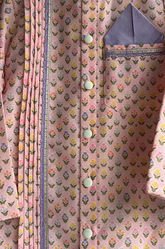 Pink printed cotton silk Boy's Kurta Pyjama