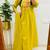 Yellow floral embroidered v neck pure cotton kurta trouser dupatta set
