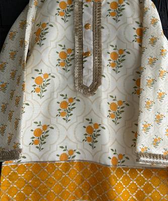 White printed cotton silk Boy's Kurta Pyjama 2