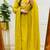 Yellow floral embroidered v neck pure cotton kurta trouser dupatta set