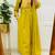 Yellow floral embroidered v neck pure cotton kurta trouser dupatta set