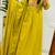 Yellow floral embroidered v neck pure cotton kurta trouser dupatta set