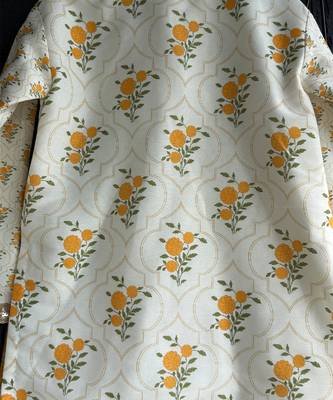 White printed cotton silk Boy's Kurta Pyjama 4