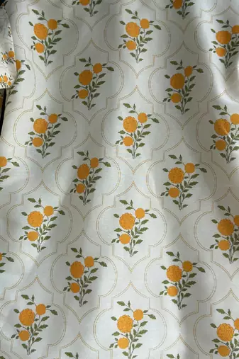 White printed cotton silk kurta pyjama