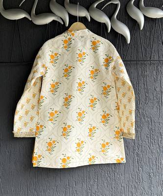 White printed cotton silk Boy's Kurta Pyjama 5