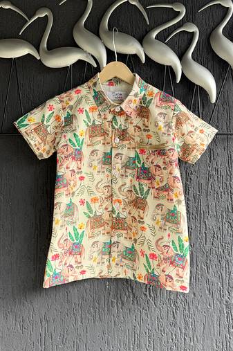 Multicolor printed cotton silk shirt and Lungi