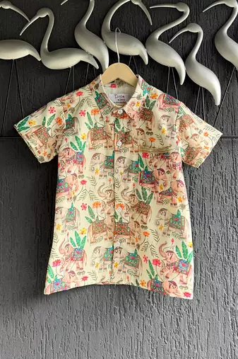 Multicolor printed cotton silk shirt and Lungi