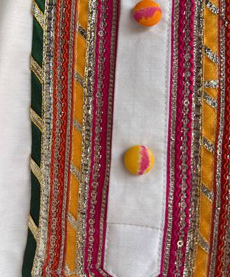 White embroidered cotton silk Boy's Kurta Pyjama 5