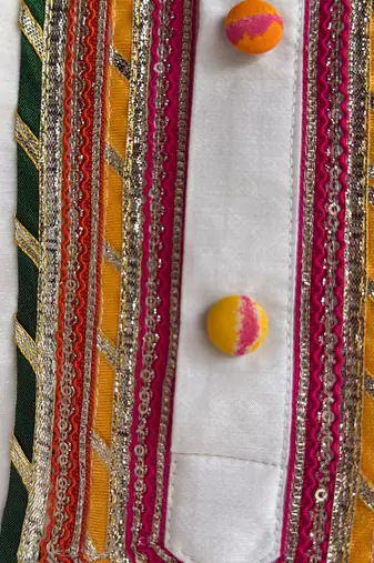 White embroidered cotton silk Boy's Kurta Pyjama